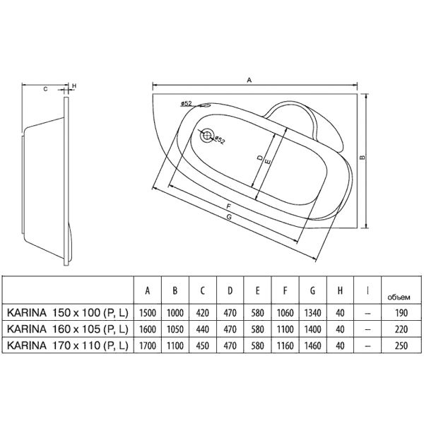 Ванна акрилова Koller Pool Karina L 150x100
