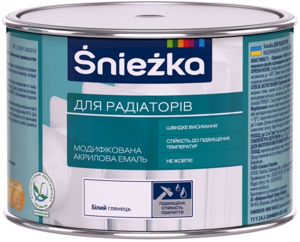 Емаль Sniezka водорозчинна для радіаторів білий глянець 0,4л
