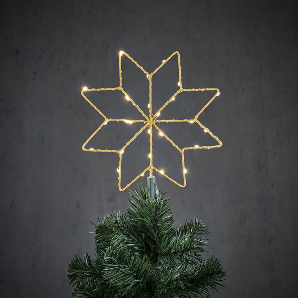 Верхушка светодиодная Снежинка 21,5 см 28 LED на прищепке теплый белый комбинированная золотой 