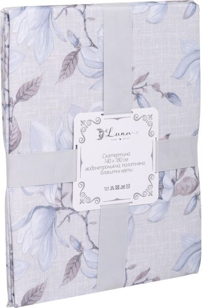 Скатертина Квіти 140x180 см сірий із блакитним Luna 