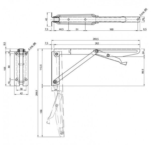 Механізм для столу-книжки 269 мм 2 шт.