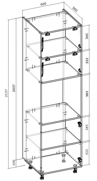 Пенал під духовку 600x2140x560 мм білий 