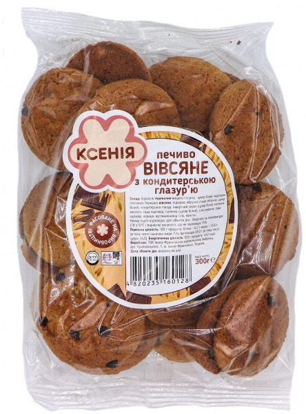 Печиво ТМ Ксенія «Вівсяне з кондитерською глазур'ю» 300 г 