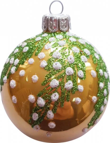 Куля новорічна Юріта Гілка зі снігом шампань глянець А70082М 70 мм пісочний