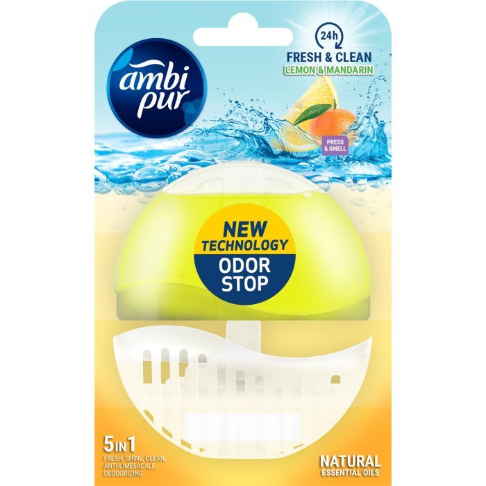 Туалетний блок гелевий Ambi Pur Odor Stop 5в1 Лимон і мандарин, 55 г 0,055 л 816263 — фото 1