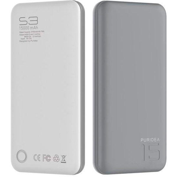 Зовнішній акумулятор (Powerbank) PURIDEA 15000 mAh gray/white (S3-Grey White) S3 15000mAh Li-Pol Rubber gray/white