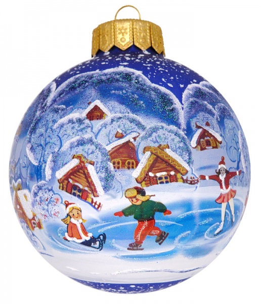 Шар стеклянный с пейзажным рисунком 100 мм синий 100Dпз(3)/1