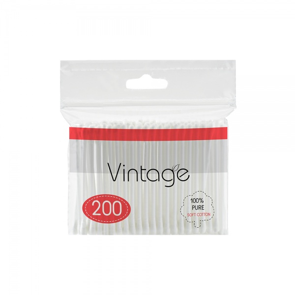 Ватные палочки Vintage полиэтилен NEW 200 шт. (мягкая)