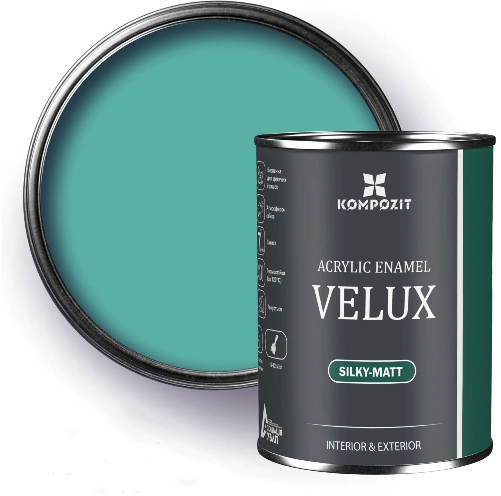 Эмаль акриловая Kompozit VELUX 120 турецька зелена шелковистый мат 0,75л