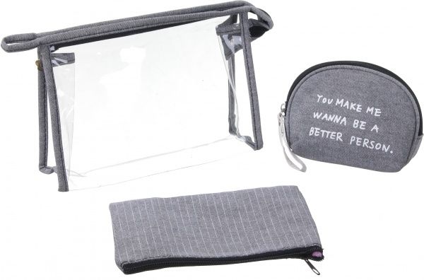 Набір косметичок Смужка 3 шт B10769 сірий 