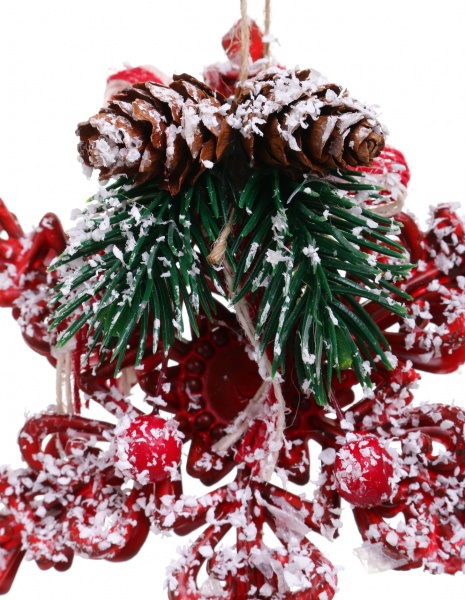 Декоративная подвеска Снежинка с декором 11 см красный NY21067