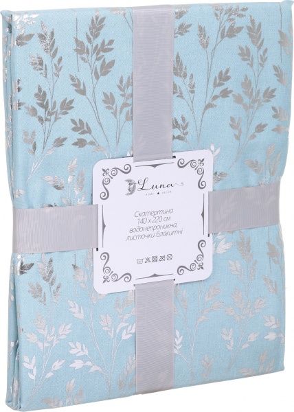 Скатерть Листочки 140x220 см голубой Luna 