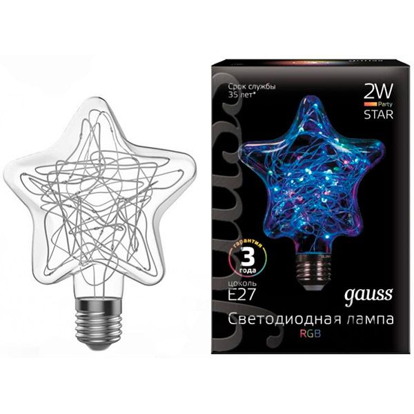 Лампа светодиодная Gauss Vintage Star RGB 2 Вт E27 220 В 