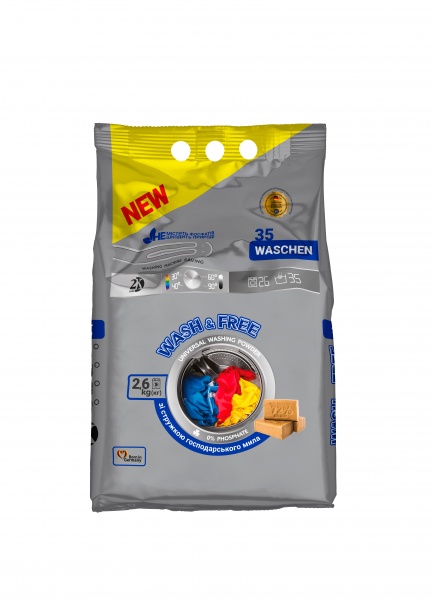 Порошок для машинного та ручного прання Wash&Free універсальний 2,6 кг 