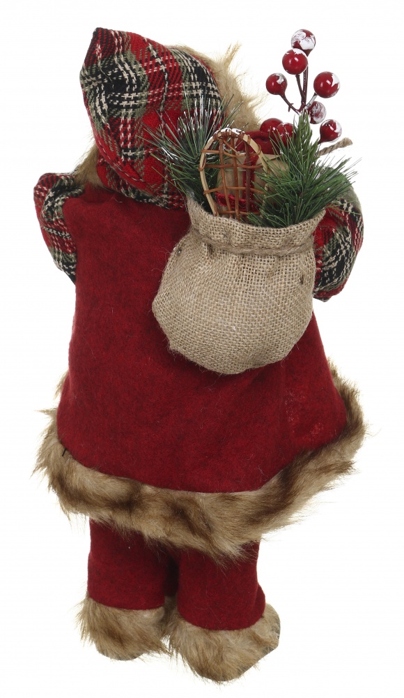 Декоративная новогодняя фигура Санта Кантри лесной с фонариком красный 40 см