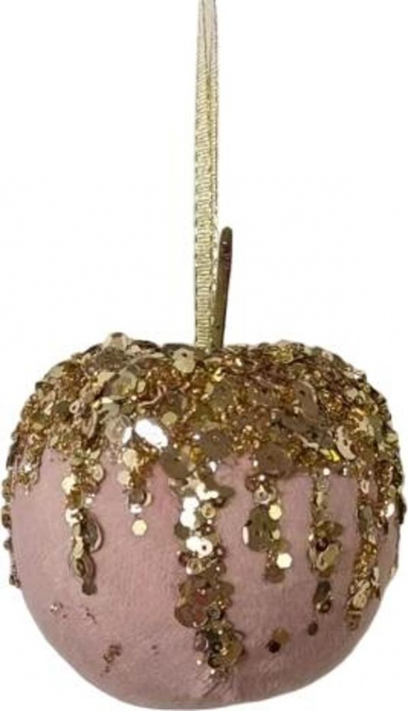 Подвеска декорированная яблоко с пайетками 9 см сизо-золотой 23Q1078 / 23Q1410