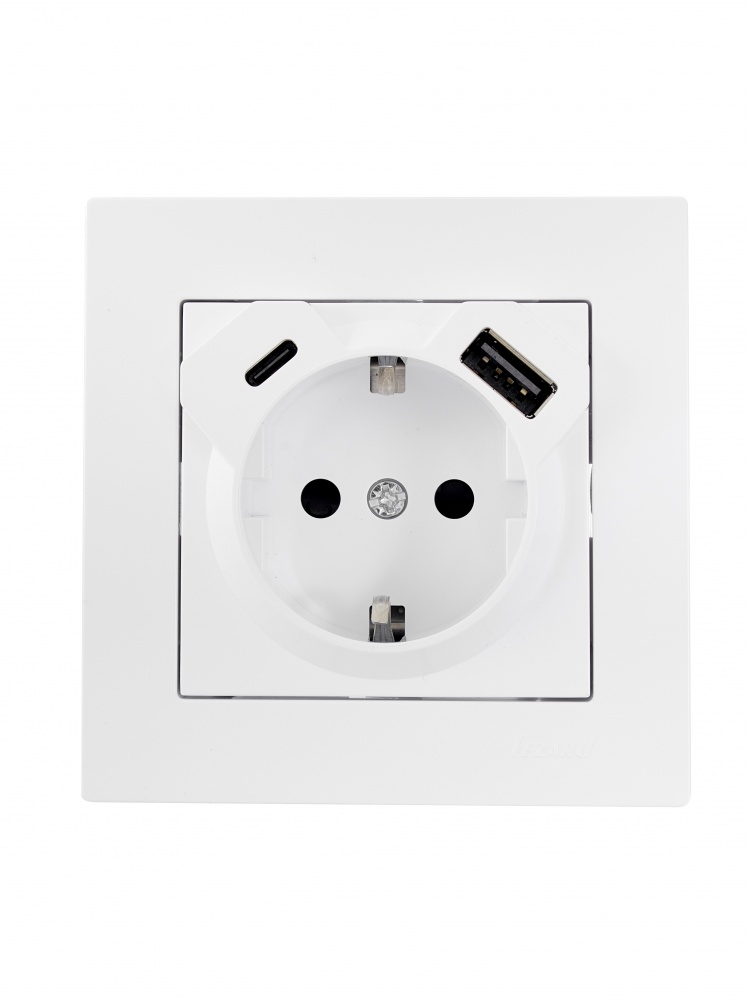Розетка побутова + USB + Type C із заземленням Lezard Vesna білий 742-0288-181TC