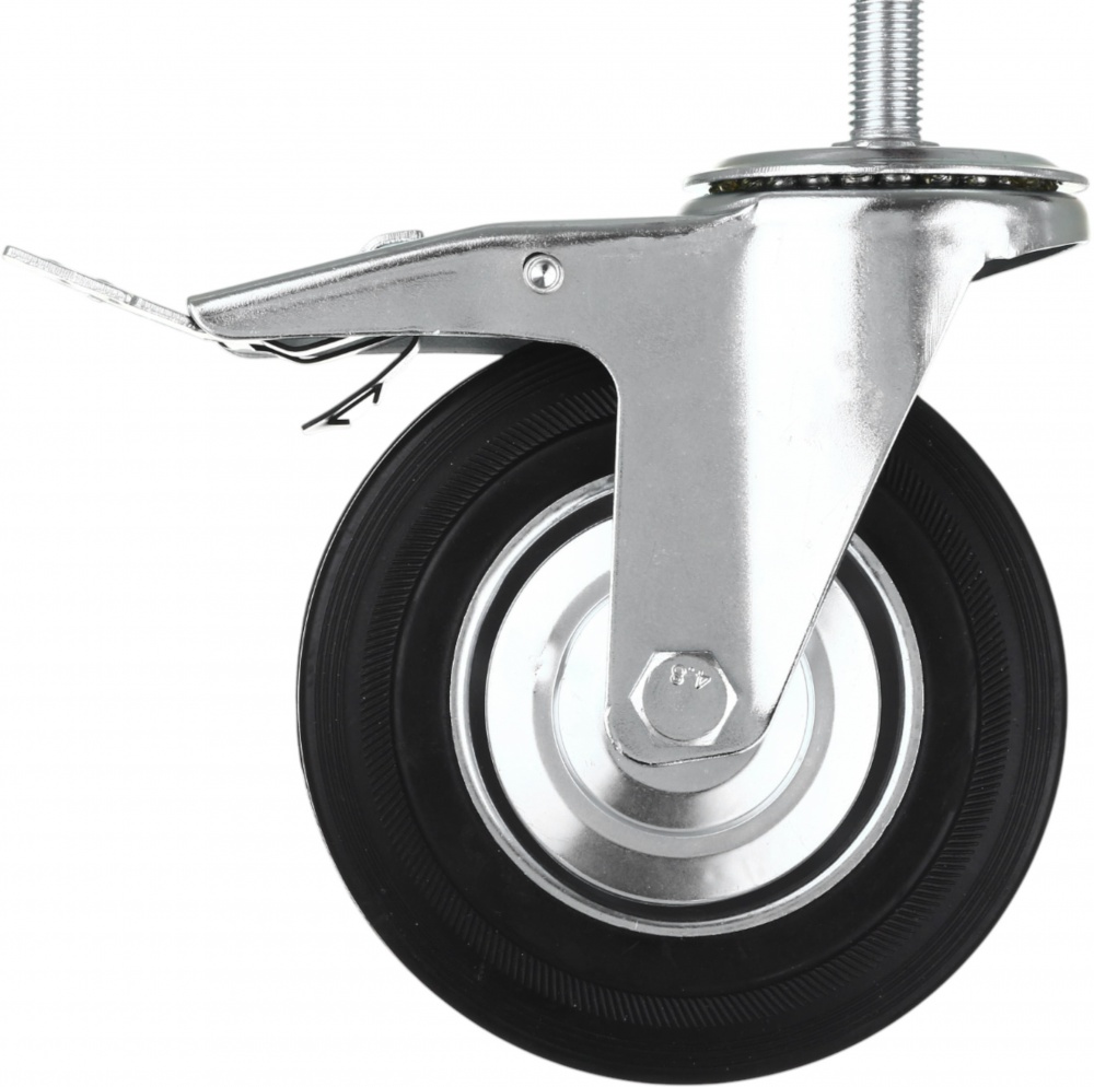 Колесо d160 мм резиновое поворотное с тормозом і резьбовым штырем M16