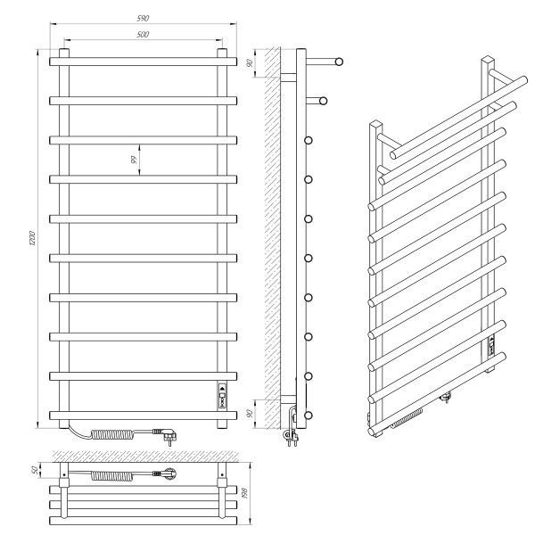 Рушникосушарка електрична Laris Каскад Преміум П10 500х1200 Ліве підключення