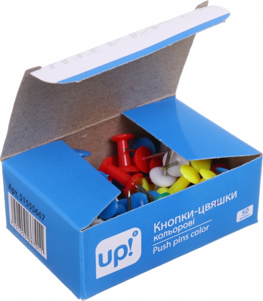 Кнопки канцелярські UP! (Underprice) цвяшки кольорові 50 шт. 