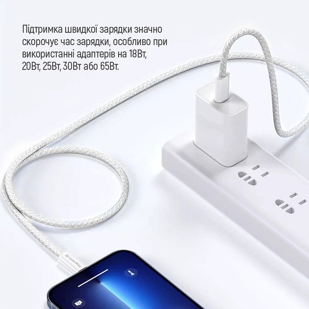 Кабель ColorWay Type-C - Type-C (braided cotton) (PD Fast Charging 60W) 3.0А 1 м сірий (CW-CBPDCC061-GR)