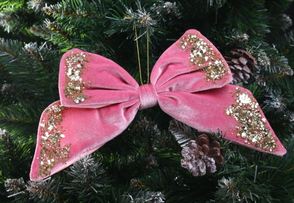 Декорація новорічна Бант YZH502300 рожевий 18х22х2,5 см 