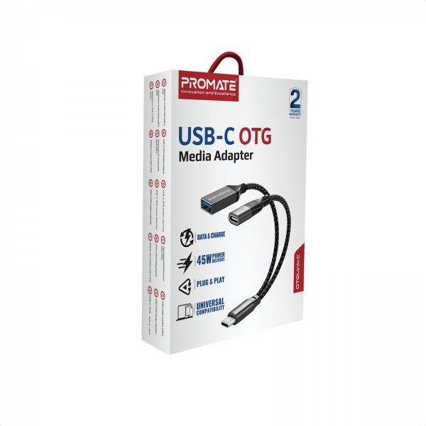 Адаптер Promate OTGLink-C USB-C to USB-C/USB-A 0,016 м чорний (otglink-c.black) 