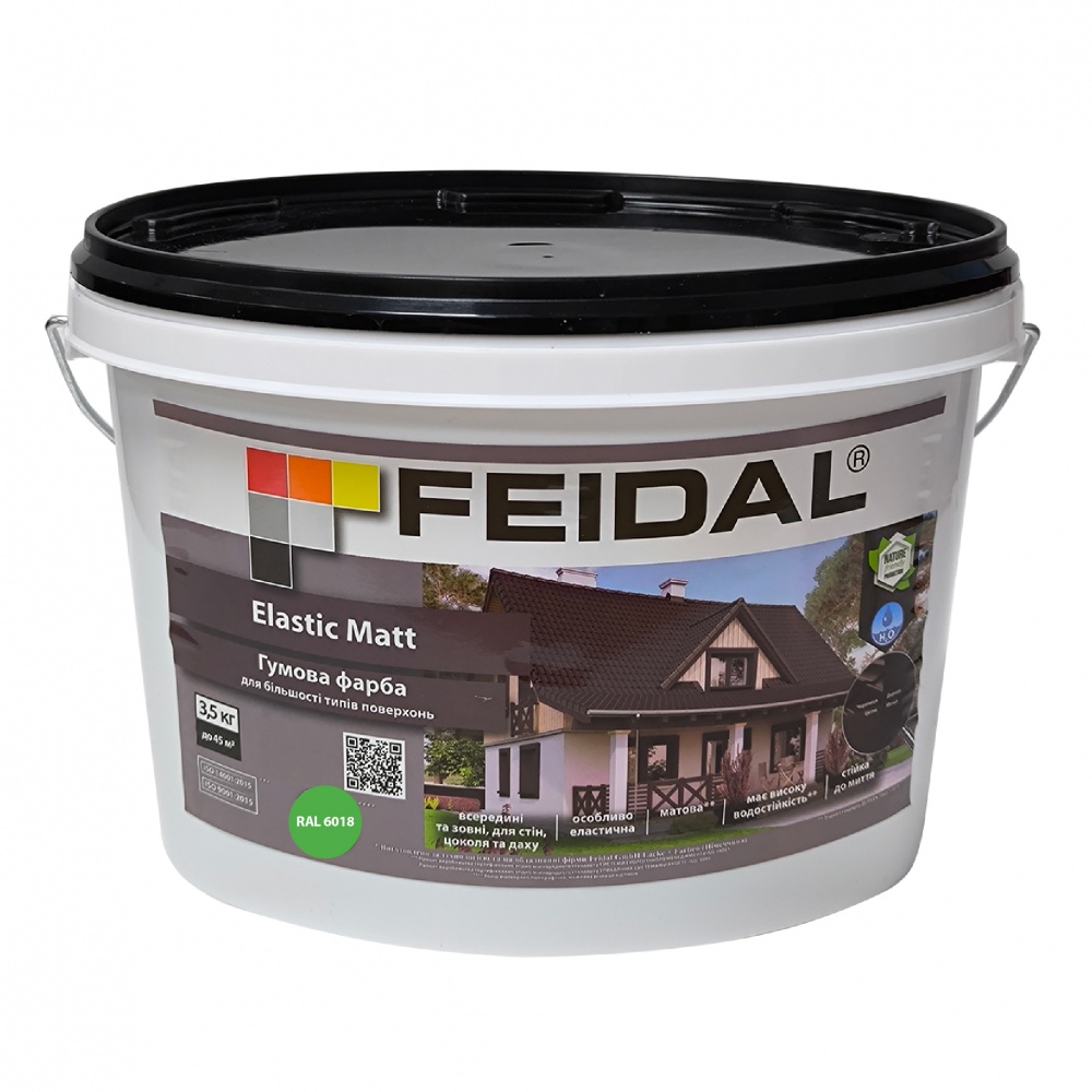 Фарба гумова водоемульсійна Feidal Elastic Matt Ral 6018 мат зелений 3,5кг