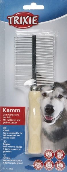 Гребешок TRIXIE двусторонний с деревянной ручкой 2396