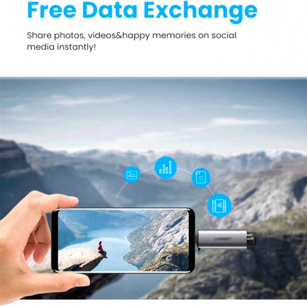 Кардрідер UGREEN CM184 USB Type-C 3.1 + USB Card Reader for TF/SD Gray 50704