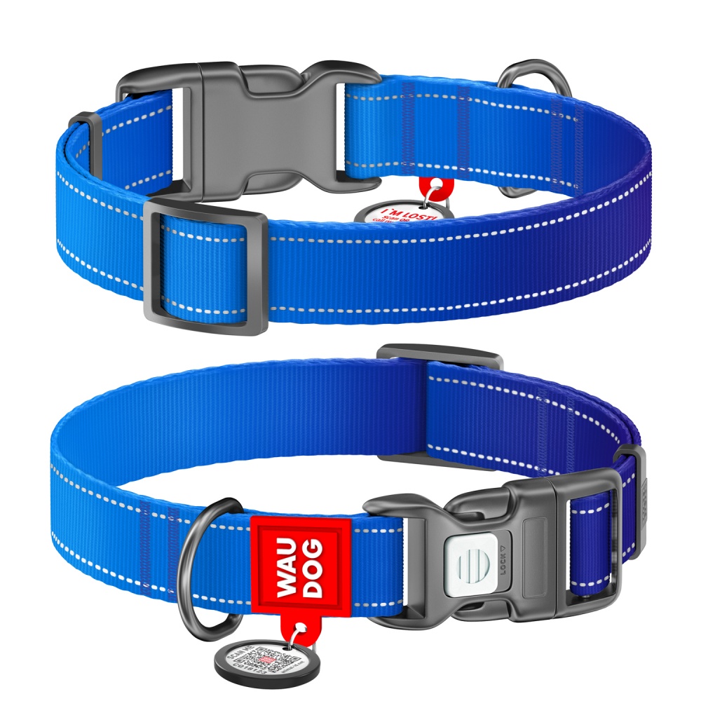 Нашийник Waudog Nylon Mono світловідбивний M синій нейлон Ш 20 мм Д 28-40 см