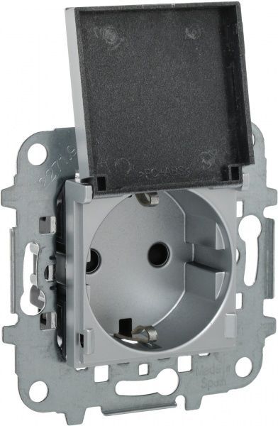 Розетка із заземленням ABB Zenit SCHUKO 16 А 250 В без шторок з кришкою срібний N2288.1 PL Z