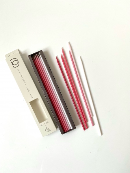 Свічки для торта BB CANDLES мікс червоно-рожевий 25 см 12 шт.