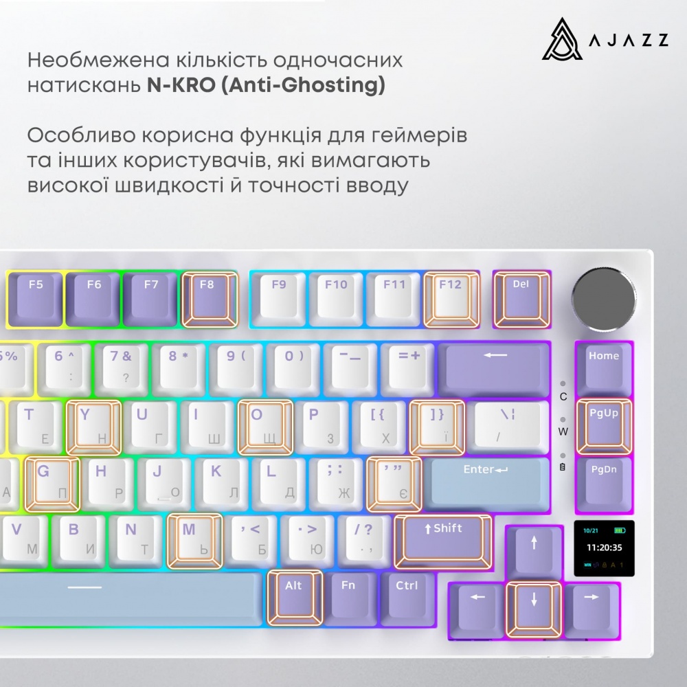 Клавіатура бездротова Ajazz AK820 Pro Flying Fish Switch (AK820PRO-FF-PWB) white