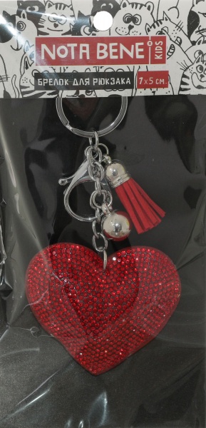 Брелок для рюкзаков Nota Bene Красное сердце 7х5 см