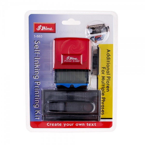 Текстовый штамп S-883 4 строки 18х47 мм укр./рус. шрифт 2 текстовые пластины красный корпус Shiny