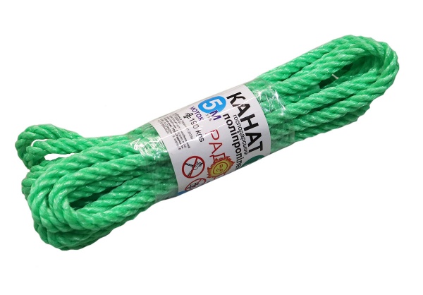 Канат Радосвіт поліпропіленовий кручений діаметр 7 мм моток 5 м 7 мм 7 мм 5 м зелений 0,107 кг