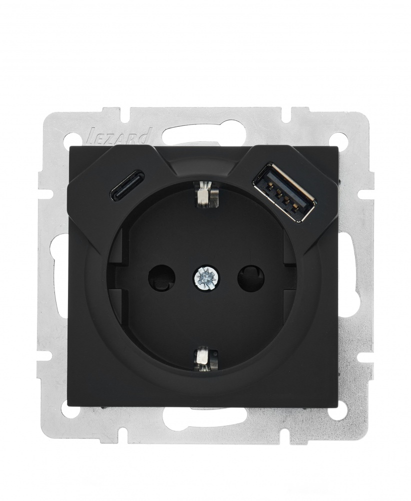 Розетка побутова + USB із заземленням Lezard Vesna IP20 чорний 742-4288-181TC