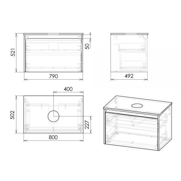 Тумба підвісна Imprese Bilovec 80 см f3216Dr зі стільницею і умивальником, дуб крафт