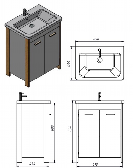 Тумба напольная ЮВЕНТА Brooklyn - 65 белый с умывальником Soft-65