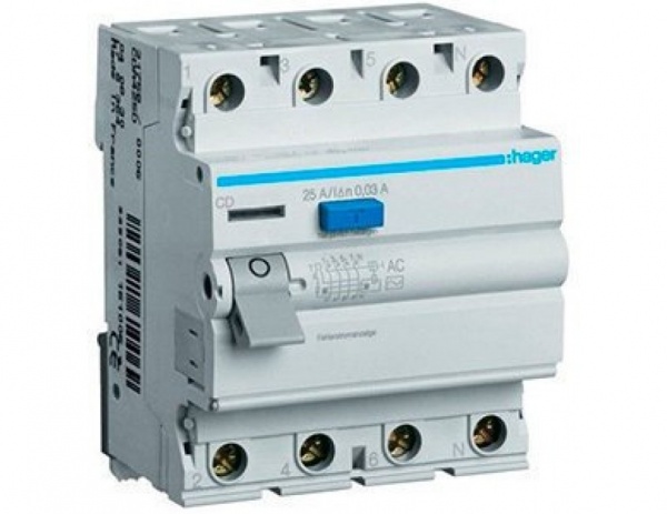 Пристрій захисного відключення Hager 4P 40A 30mA AC CD441J