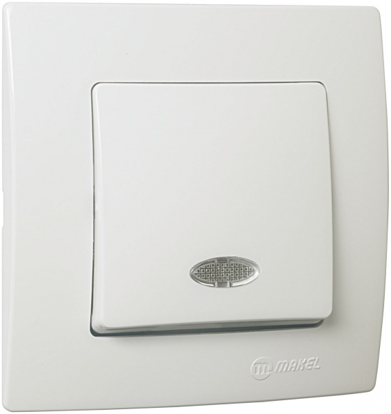 Выключатель одноклавишный Makel Lillium Natural Kare с подсветкой 10 А 250В белый 32001021