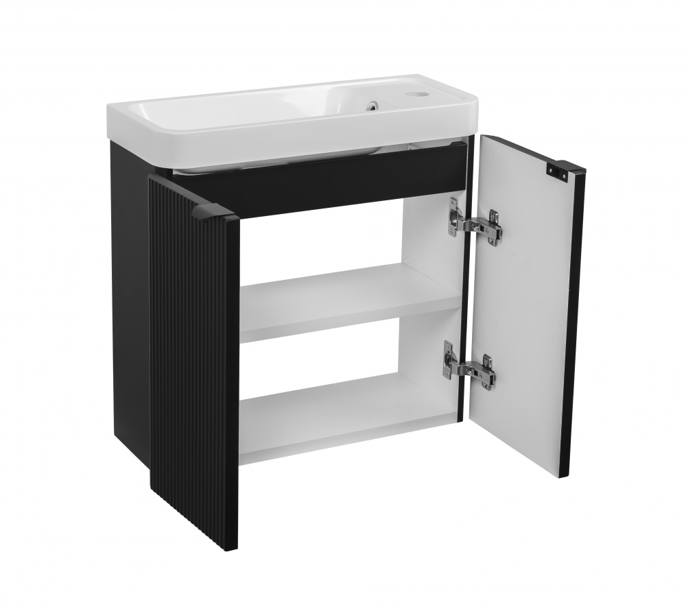 Тумба підвісна Aqua Rodos FROST MINІ (BLACK-MATT-PVC) з умивальником BAR-WC 50 см