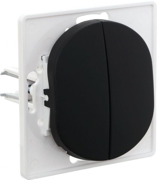 Вимикач прохідний двоклавішний Aling-Conel Eon без підсвітки 10 А 250В чорний E6072.E1