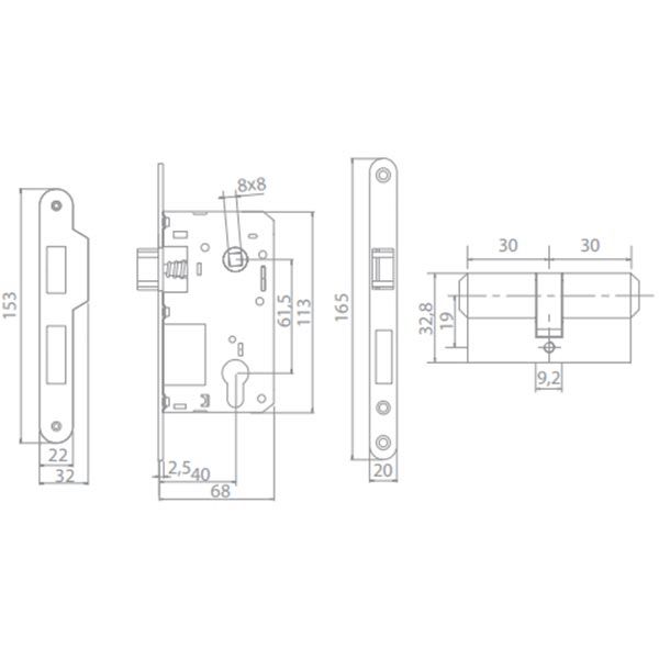Замок врезной с ручками  Linde А-2002 PZ SN/CP PZ 62,5 мм хром/