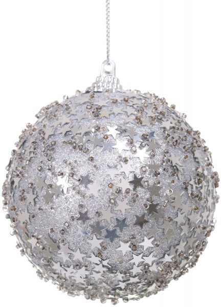 Елочная игрушка в форме шара серебряная 8 см 