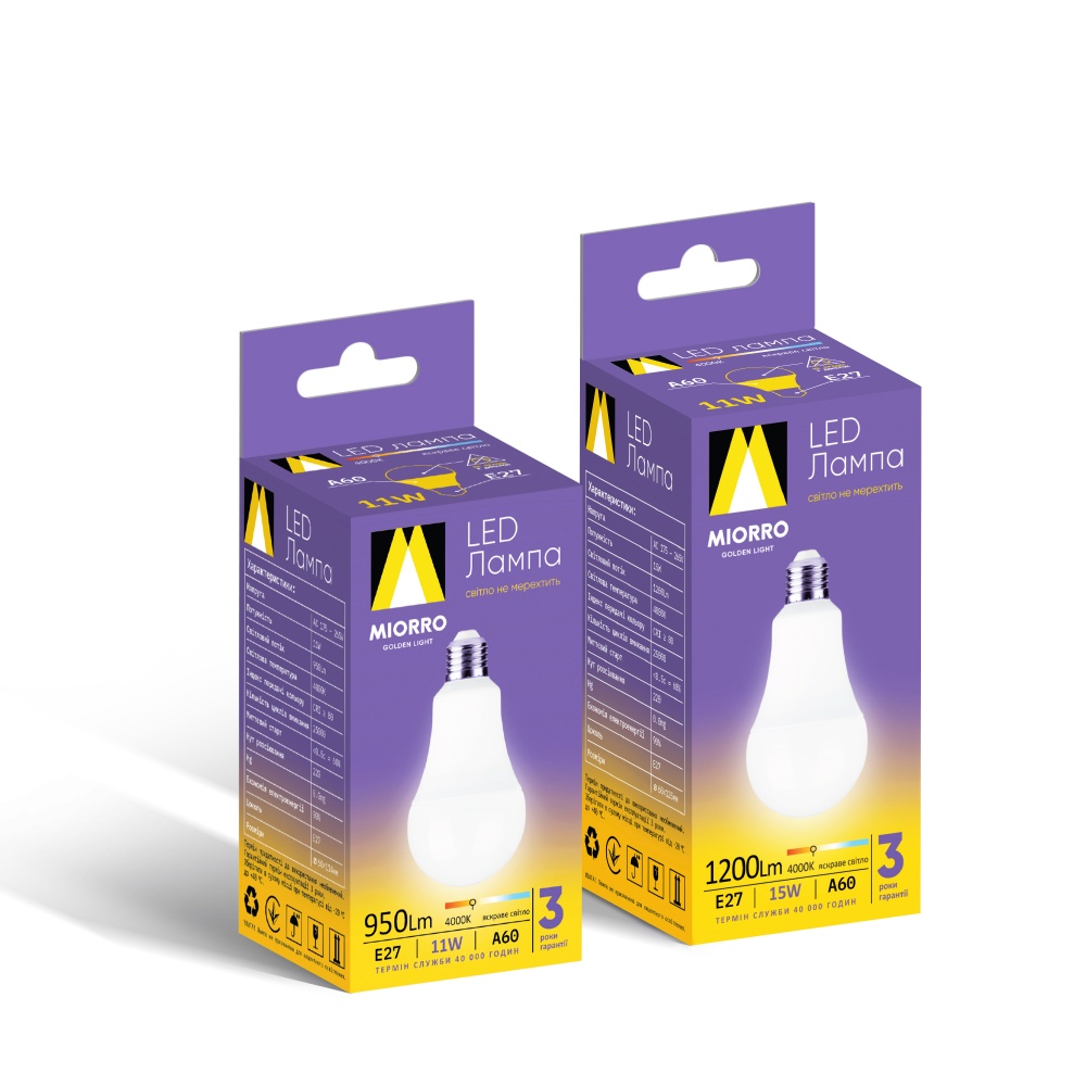 Лампа світлодіодна Miorro 1200 Лм 15 Вт A60 матова E27 220 В 4000 К 51-314-002