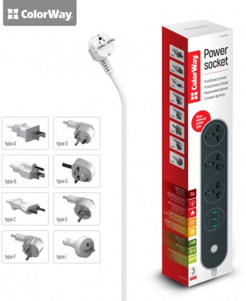 Удлинитель сетевой 3 USB 3 гн. черный 1,8 м CW-CHU33B 