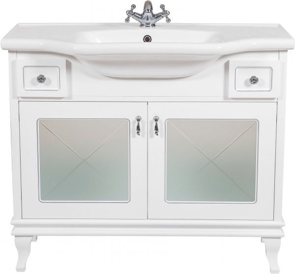Тумба напольная Aqua Rodos Беатриче Люкс 100 белая патина хром с умывальником 081300-u New Klasik