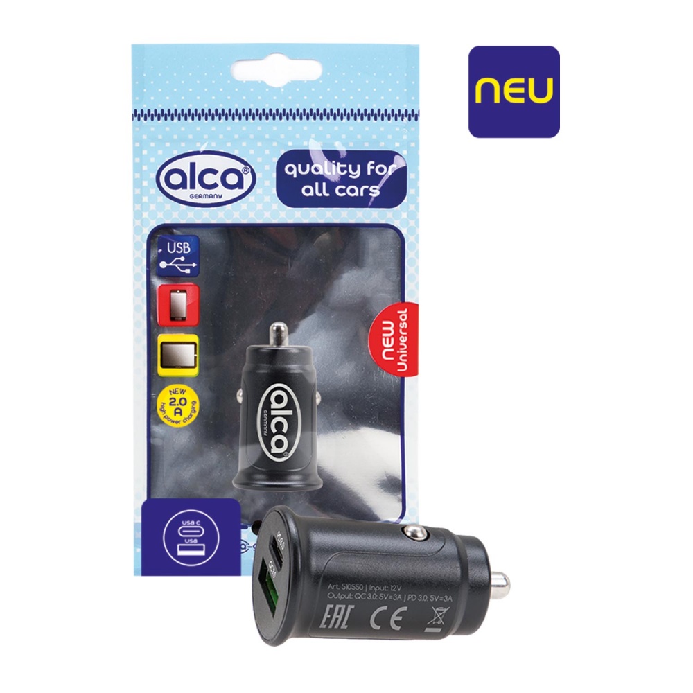 Зарядное устройство Alca USB A Type C 3.0 black